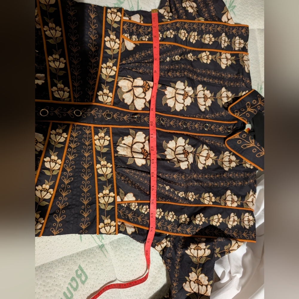 FARM Rio Black Floral Long-Sleeve Button Dress with Gold and Cream Accents - Picture 11 of 12